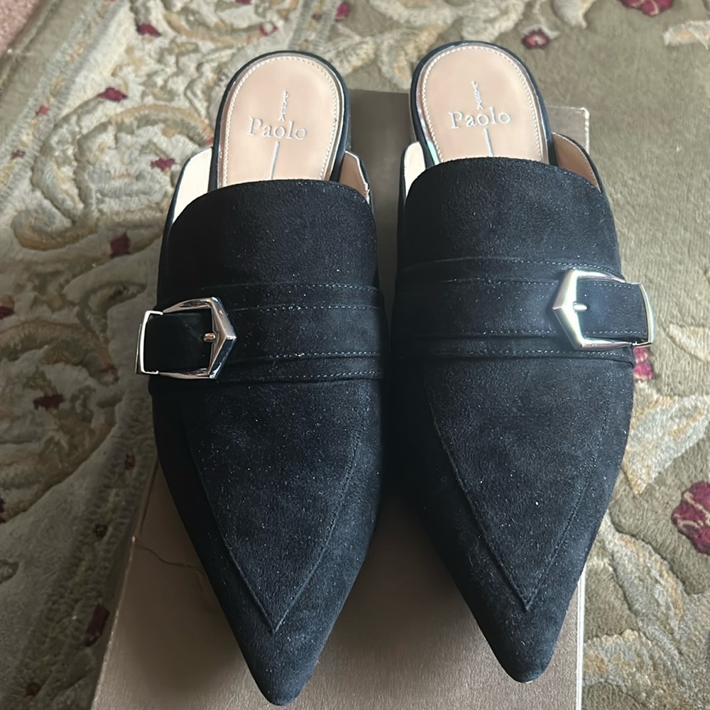Women mules black kid suede